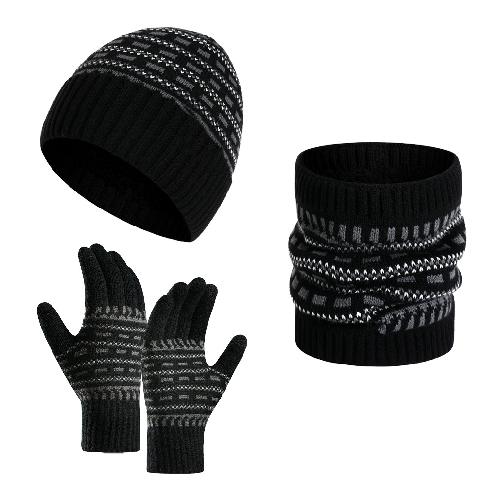 Picture of 2025 European and American Autumn and Winter Men's Warm Woolen Hat Knitted Thickeneded Adult Hat Neck Scarf Gloves Three-Piece Set Manufacturer