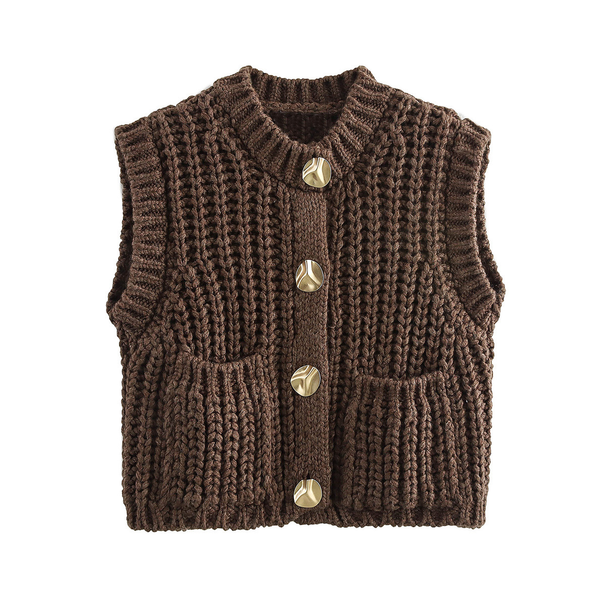 Picture of 2024 Autumn New European and American Cross-border Women's Street Style Fashion brown Vest Thick Needle Knitted Vest Vest