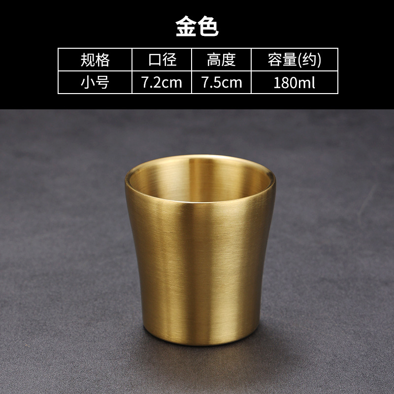 Picture of Korean 304 stainless steel double-layer water cup barbecue restaurant golden beer cup household anti-scald heat insulation cup small waist
