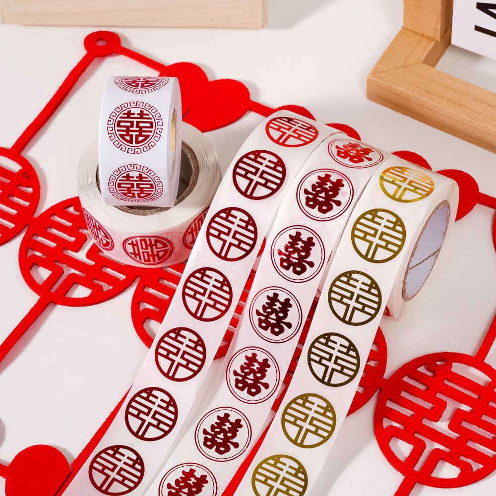 Happy word sticker egg fruit festive sticker knot wedding candy box sealing sticker mini double happiness decorative sticker
