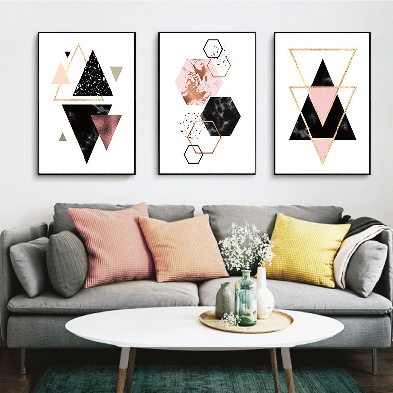 Amazon cross-border explosions Nordic abstract geometric lines living room mural painting frameless decorative painting core JA127