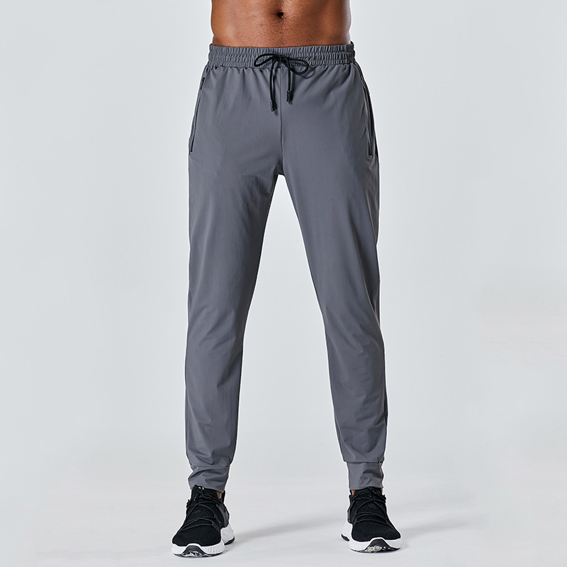 Sports Pants Men's Spring and Summer Thin Ice Silk Quick-Drying Zipper Fitness Woven Drawstring Straight Casual Pants Running Pants