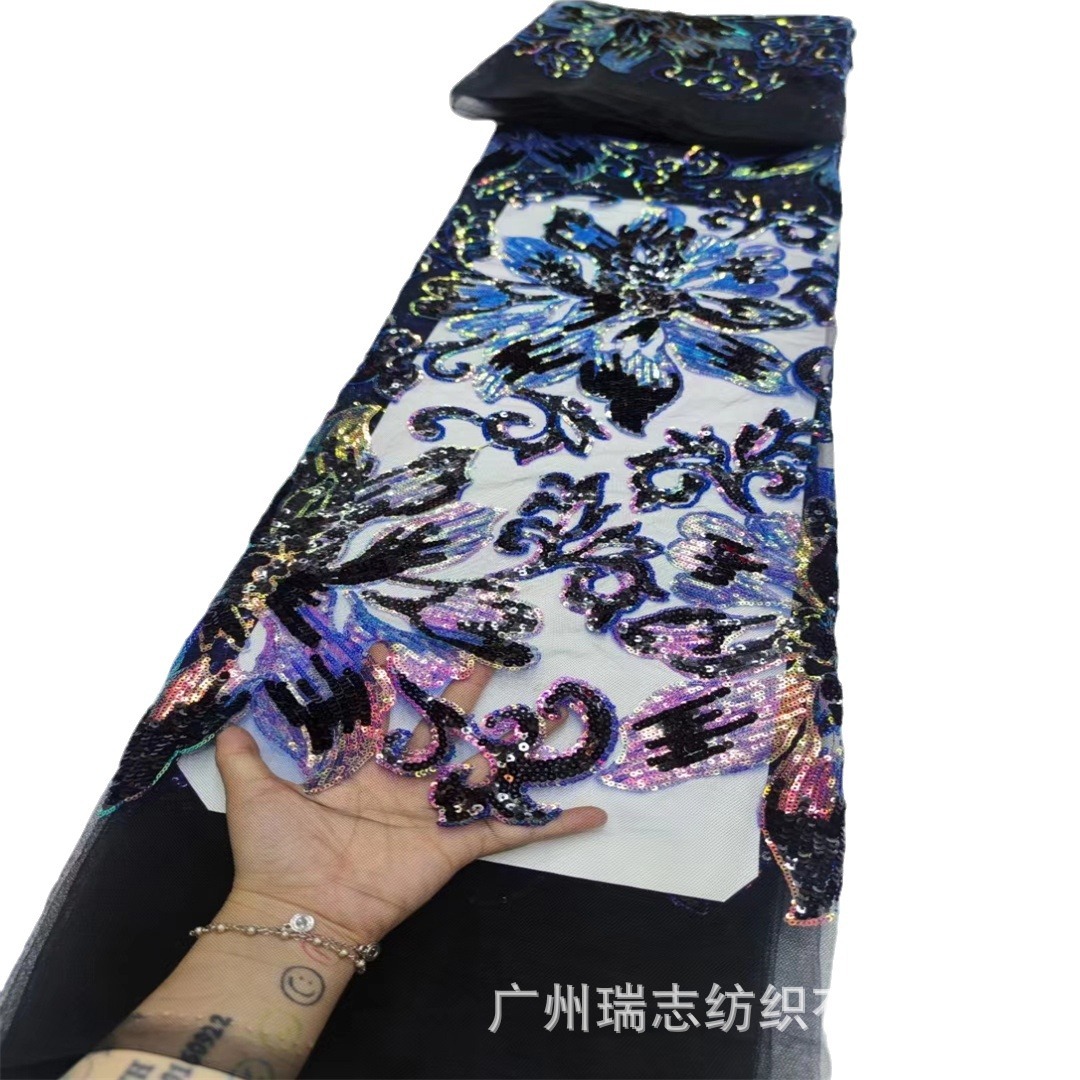 Picture of European and American Style Fantasy Film Large Flower Sequin Fabric Fashion Stage Performance Clothing African Banquet Dress Evening Wear Fabric