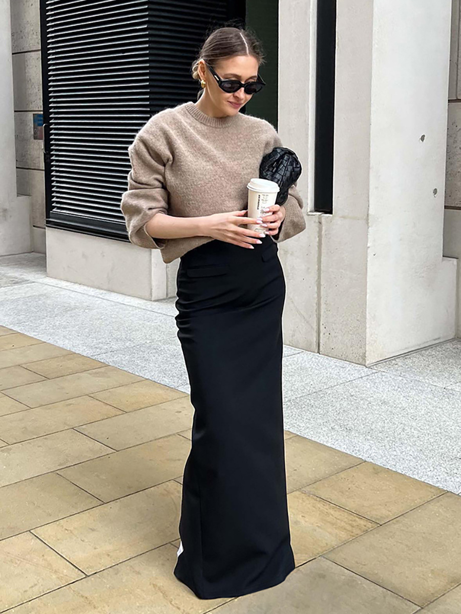 Picture of Black Sexy Slim Slit High Waist Fishtail Floor Mopping Skirt 2023 European and American New Autum Fashion Export Women