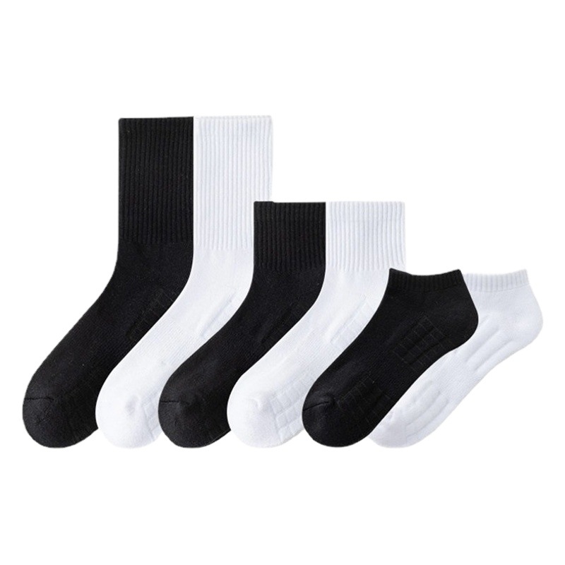 Black and White Men's Socks Towel Bottom Thickened Sweat-Absorbing Breathable Mid-Socks Basketball Sports Solid Color Men's and Women's Running Socks