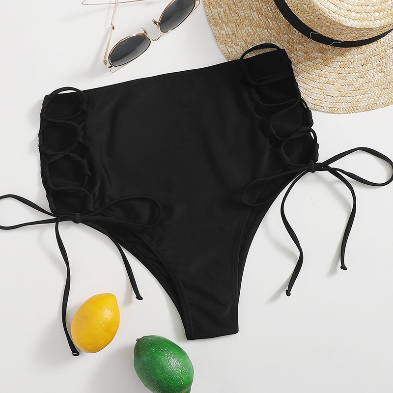 2023 Women's swimming trunks European and American plus size fashion conservative drawstring on both sides all kinds of bikini black sexy beach