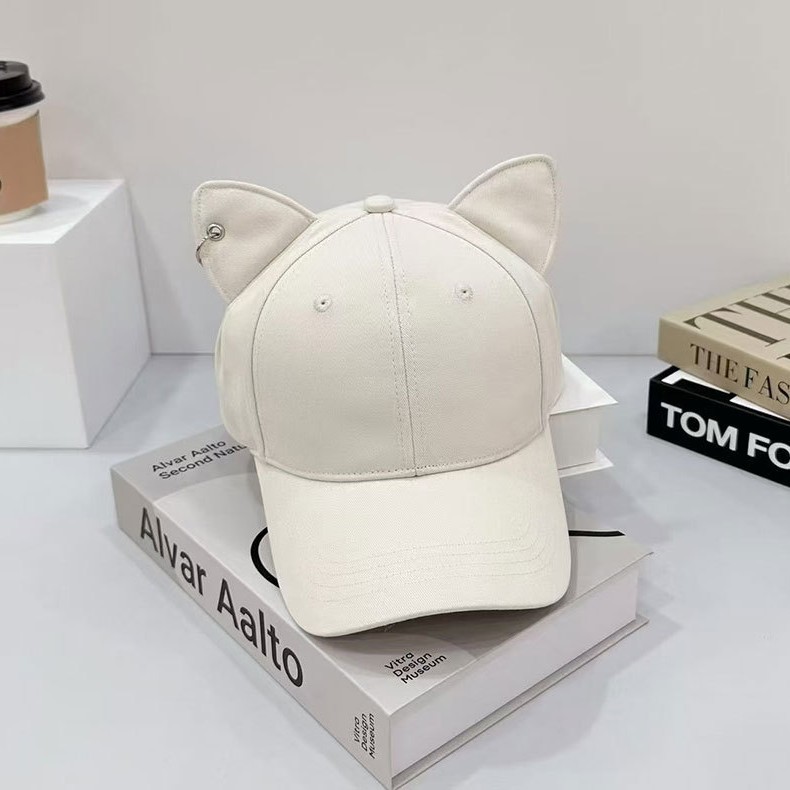 Picture of Cute Metal Buckle Cat Ear Hat Baseball Cap Women's Pointed Ear Spring Summer and Autumn Distinctive Cap Women's Korean-style All-match