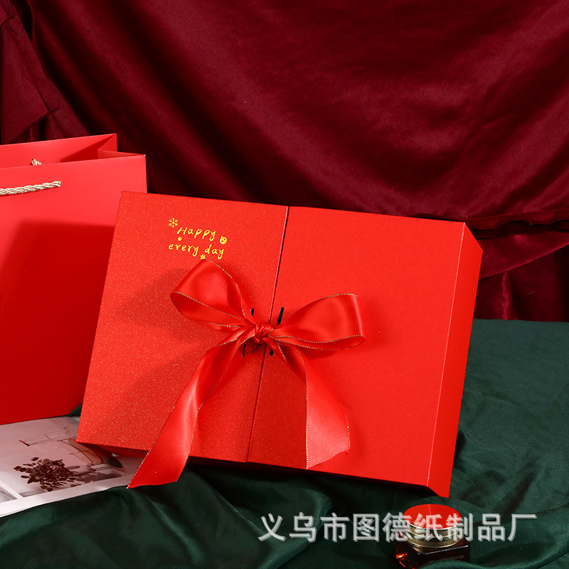 New Year of the Rabbit Gift Box Red Double Door Festive Gift Box Bow Gift Box Flip Packaging Box