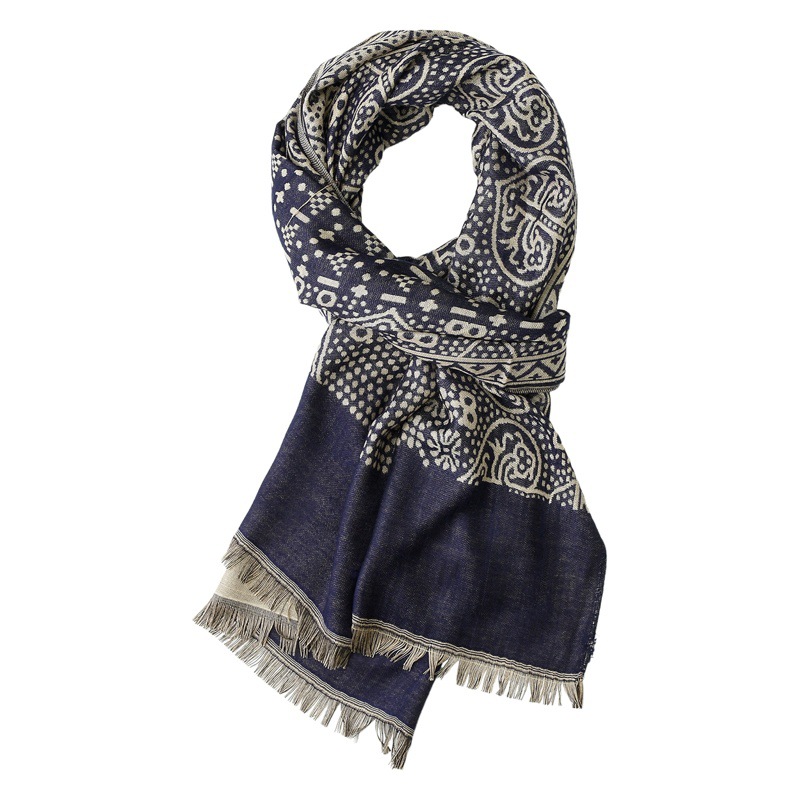 2022 New Autumn and Winter Cotton and Linen Yarn-Dyed Scarf for Men Paisley Men's Short Beard Ethnic Style Scarf Export Manufacturer