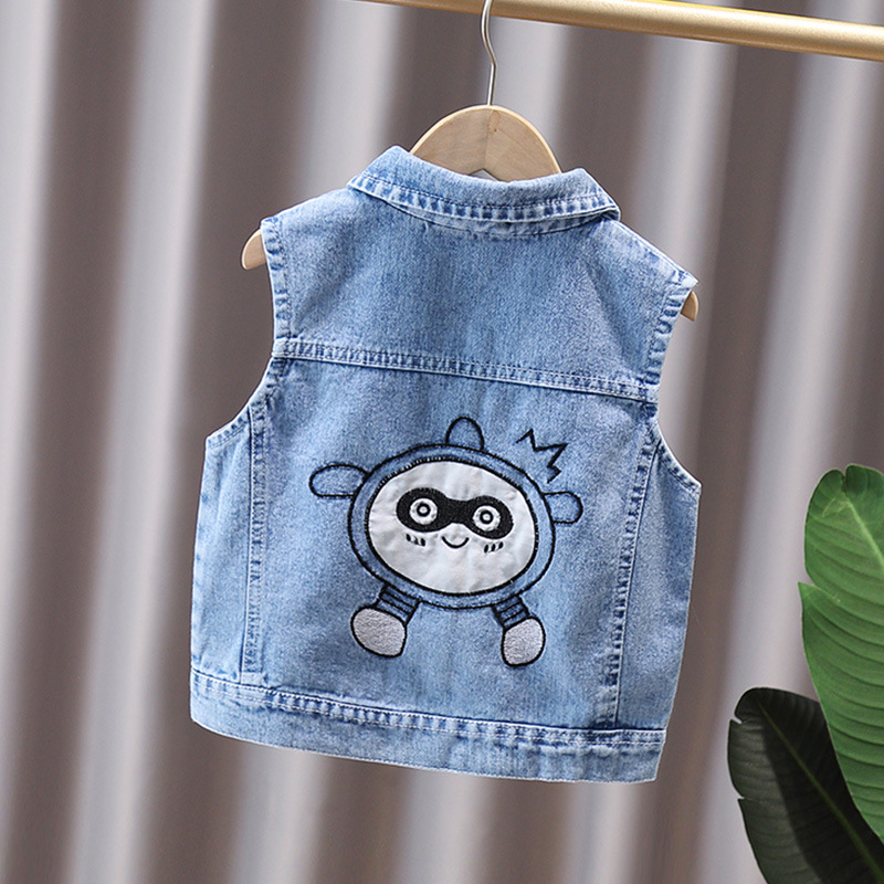Baby Vest 2025 Spring and Autumn New Cartoon Egg Denim Vest Korean Style All-match Trendy Cool Clothes Casual Top