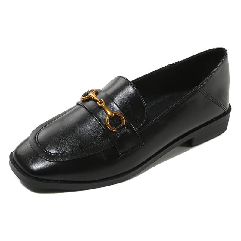 2025 new autumn and winter women's shoes British style small leather shoes women's flat shoes black loafers plus size 41-43