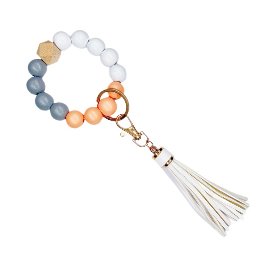Tassel Wooden Beads Imitation Silicone Bead Bracelet Keychain for Women European and American Cross-Border Amazon Best-Selling Bracelet Key Ring Pendant