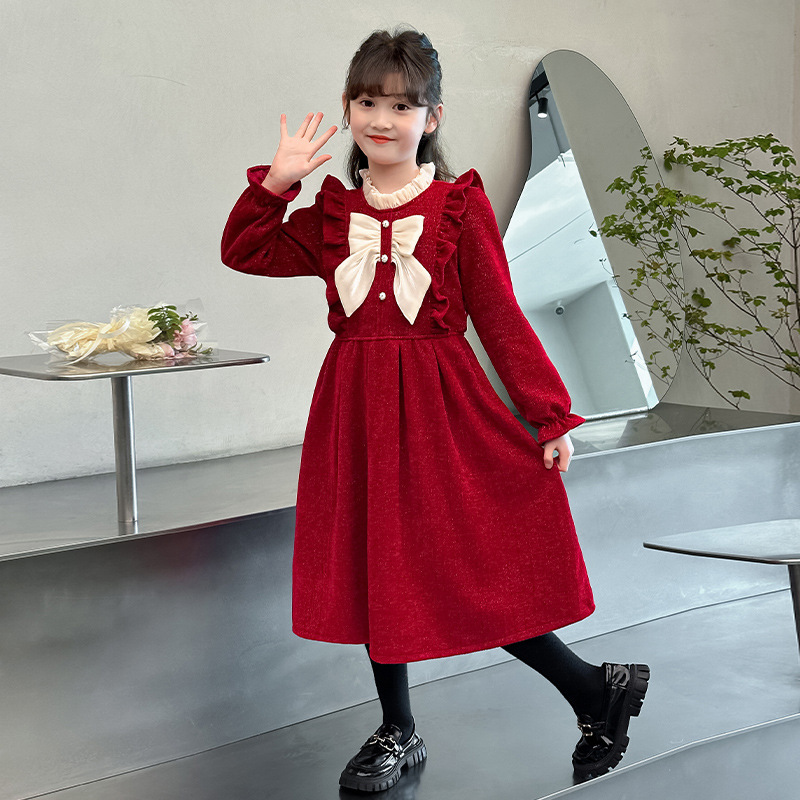 cuk girls sweet princess style red skirt girls spring and autumn new fashion western style ladies dress