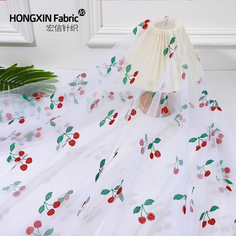 Cute Two-color Printed Gold Powder Cherry Mesh Powder Mesh Mesh Tablecloth Decorative Children's Wear Toy Veil Stage Costume