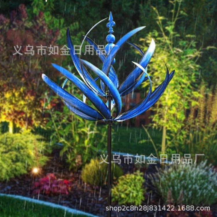 Picture of molino de viento giratorio power wind rotating blue Lotus metal windmill courtyard decoration