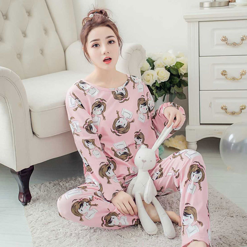 Picture of Factory Clearance Welfare Spring and Autumn Pajamas Women's Casual Comfortable Lady Style Long Sleeve Trousers Two-Piece Home Clothes