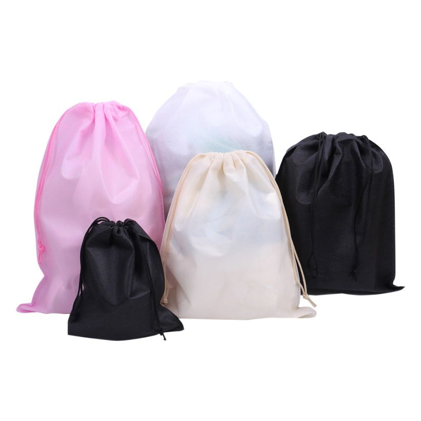 Ready Stock Non-Woven Drawstring Flap Pocket Pants Printed with Logo Bag Clothing Dustproof Storage Packaging Bag Toy Building Blocks Drawstring Bag