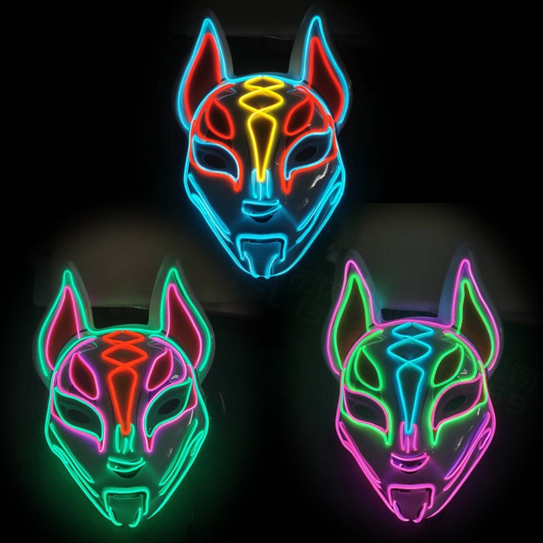 In-Stock Amazon Halloween Fox Mask El Cold Light Ktv Dance Party Horror Scary Mask Electronic