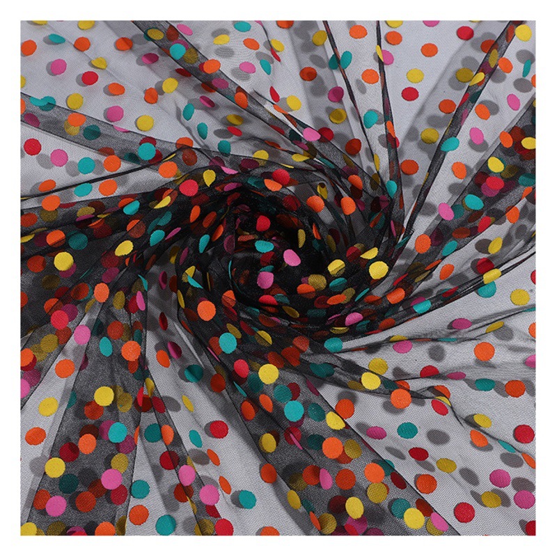 Colorful 1CM colorful dot offset printing mesh fabric cute children's clothing performance clothing women's background cloth birthday party