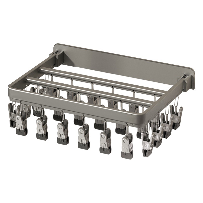 Punch-free Folding Drying Rack Outdoor Wall Hanging Drying Rack Space Aluminum Indoor Balcony Multi-purpose Socks Windproof Clip