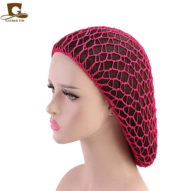 Picture of Women's Handmade Crocheted Braided Net, Mesh Pocket, Mesh Plate Hair Hat, Nightcap, Retro Bow, Retro Style