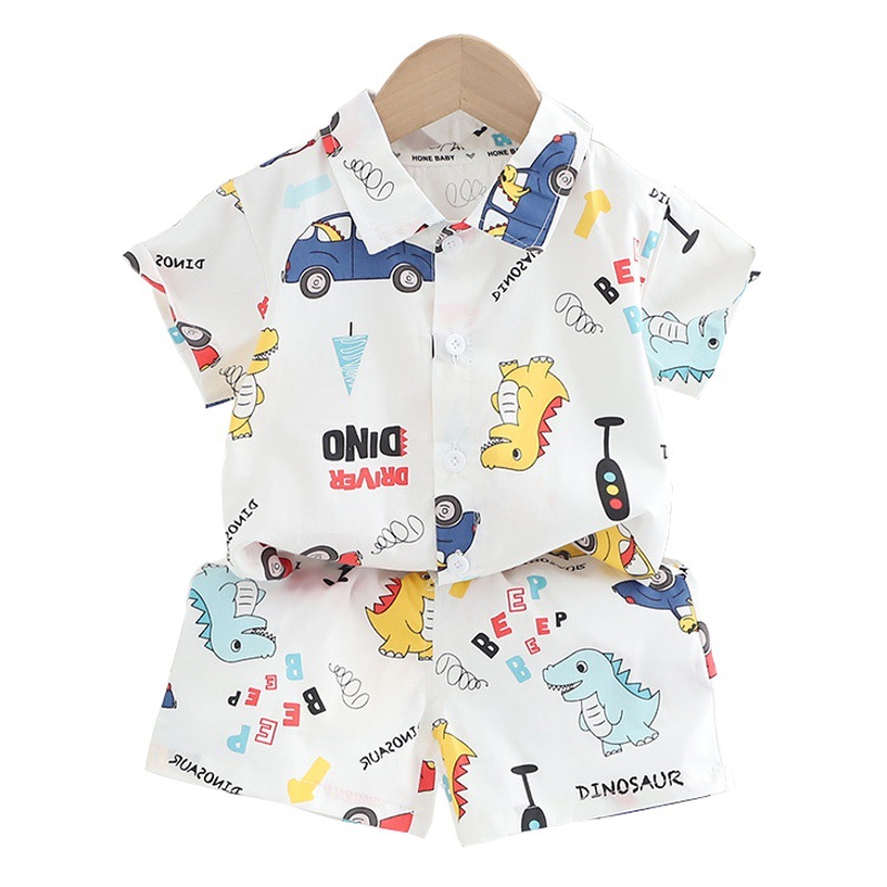 Children's Wear 2023 Summer New Baby suit Casual Short-sleeved Shirt Boy Two-piece Loose Thin Breathable Summer