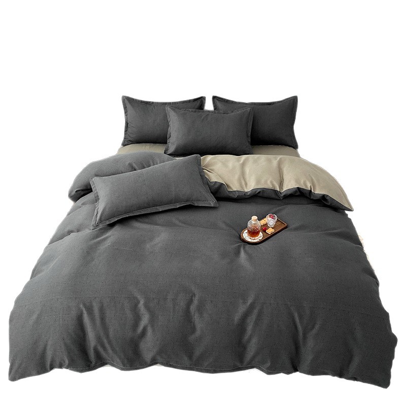 Picture of Small fresh sanding quilt cover four-piece water-washed cotton bed sheet quilt cover simple student dormitory single three-piece wholesale