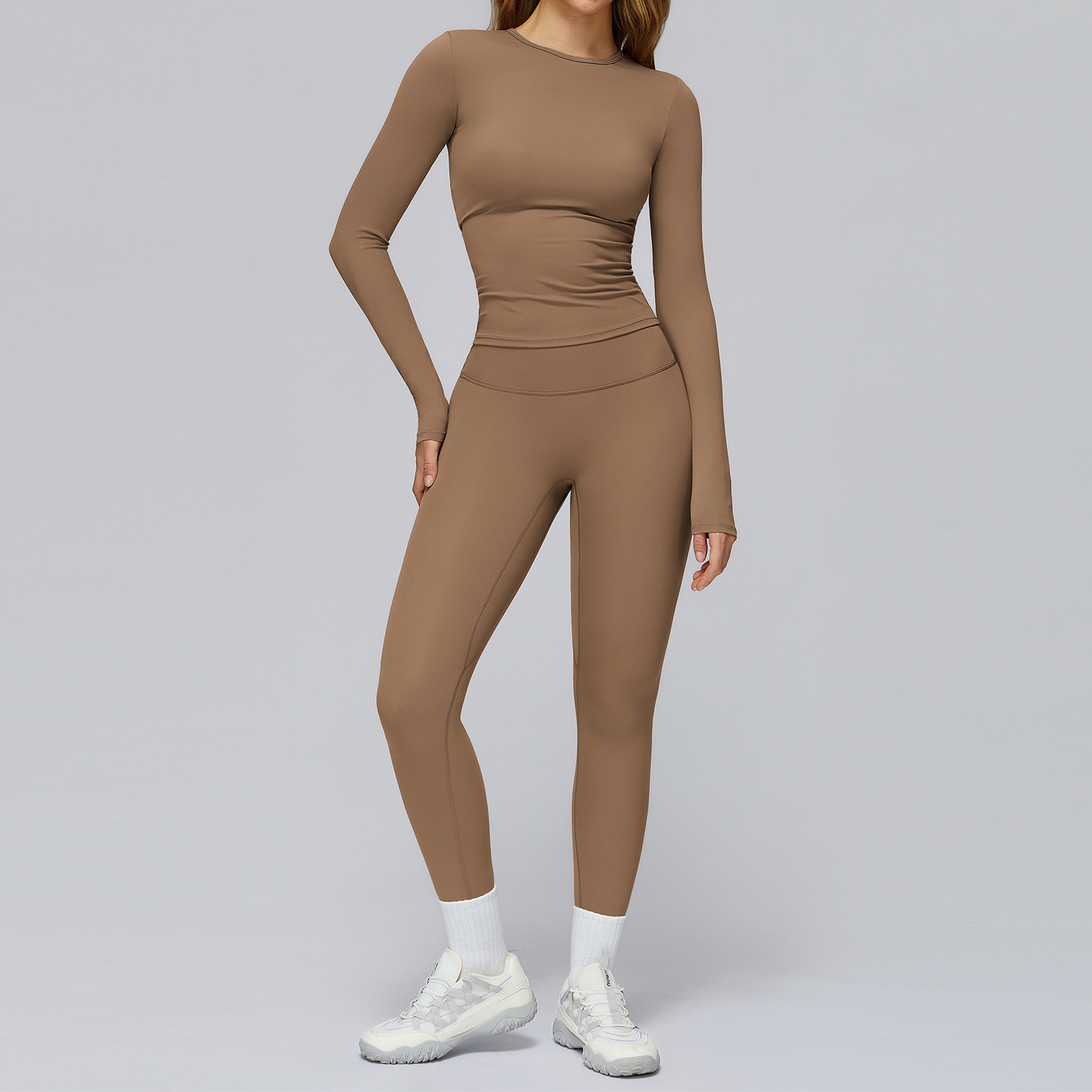 Picture of Zechuang European and American tight brushed yoga suit quick-drying workout clothes winter outdoor running sports suit female 8519