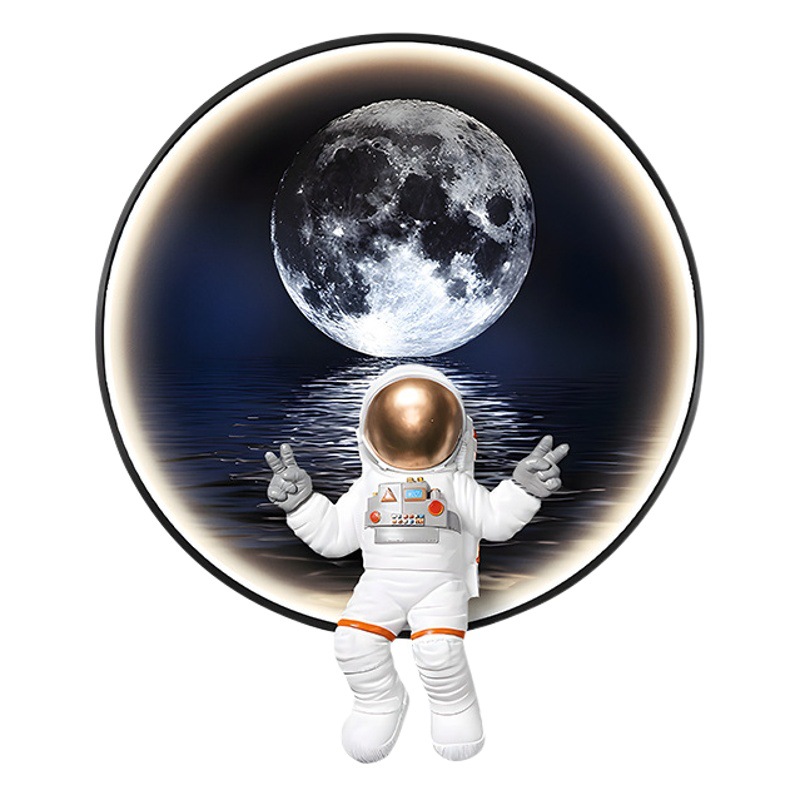 Children's room bedroom bedside lamp painting living room moon background wall space man hanging painting corridor aisle hallway painting