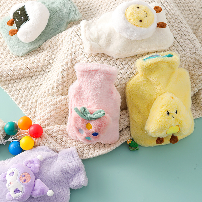 Picture of Rabbit Fur Hand Warmer Bag Filled with Water Hot Water Bottle Cartoon Plush Hand Warmer Hand Warmer Removable and Washable Hot Water Bag Thickeneded Explosion-Proof