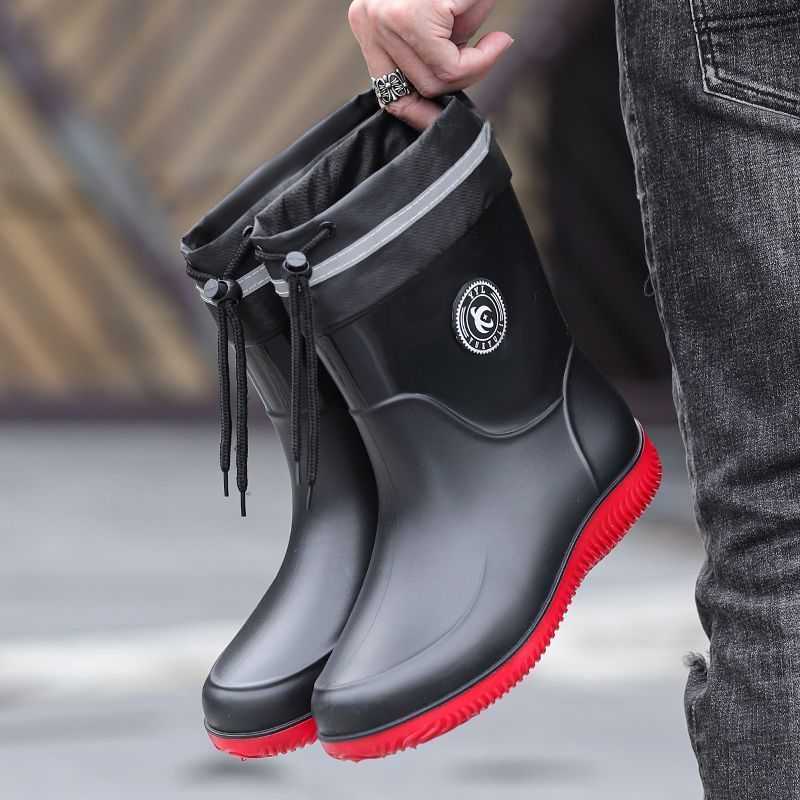 Picture of Rain boots 39-48 size medium simple waterproof drawstring extra large size men's and women's medium warm waterproof fleece-lined detachable non-slip women's boots