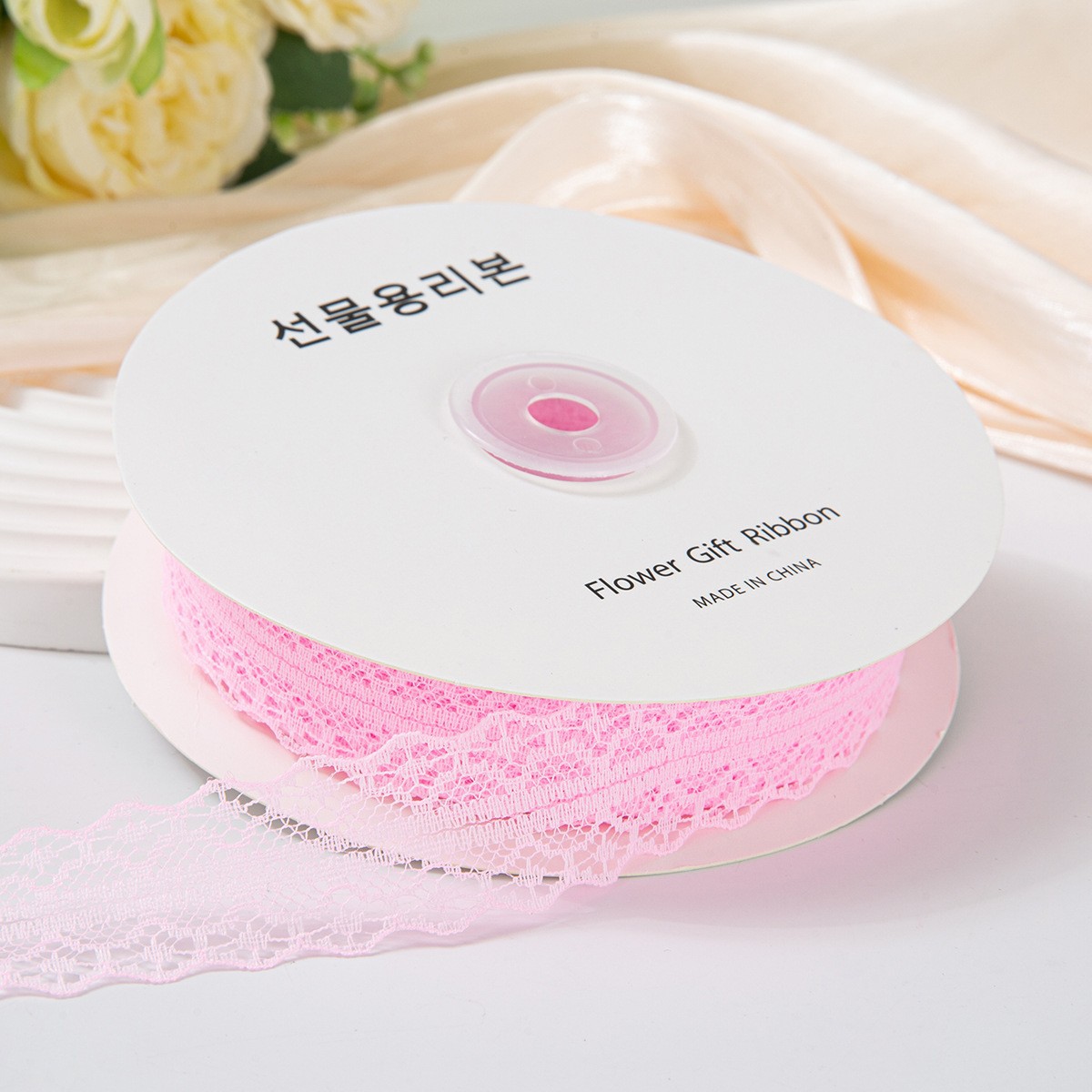 Picture of 25 yards hollow lace with lotus leaf lace polyester snow yarn bouquet flower packaging material handmade diy gift box