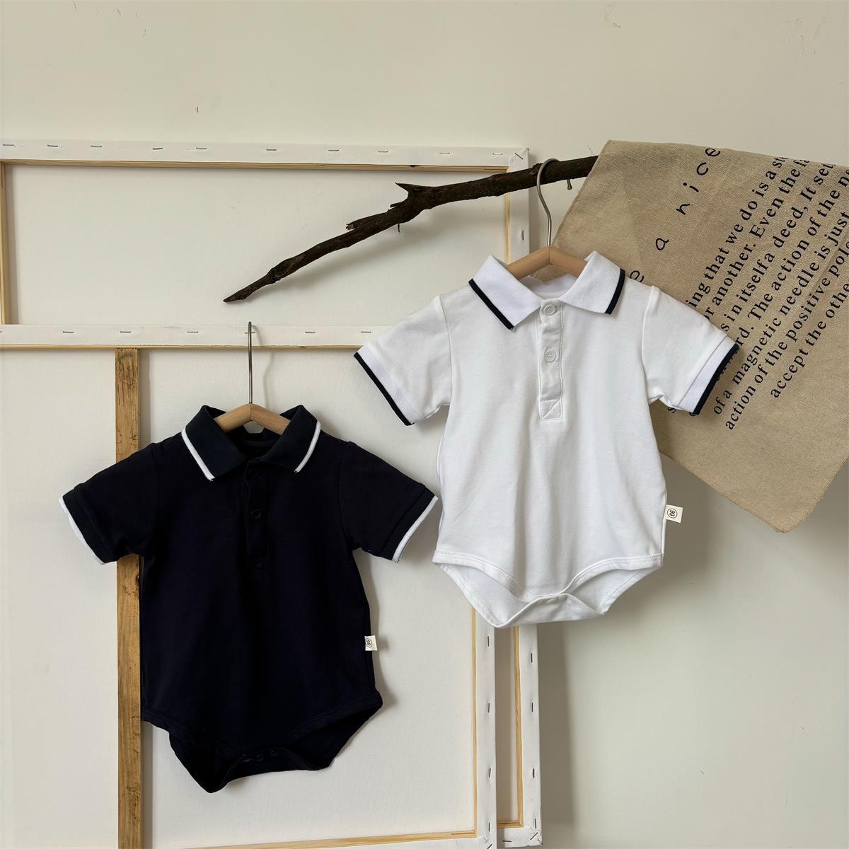 Baby's jumpsuit for boys summer short-sleeved polo collar bag fart suit for baby 100-day-old lapel climbing suit