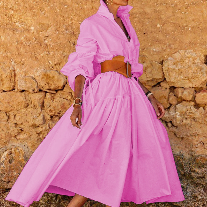 Picture of FD1072 in stock 2025 autumn new cross-border women's fashion temperament lapel long sleeve casual long dress