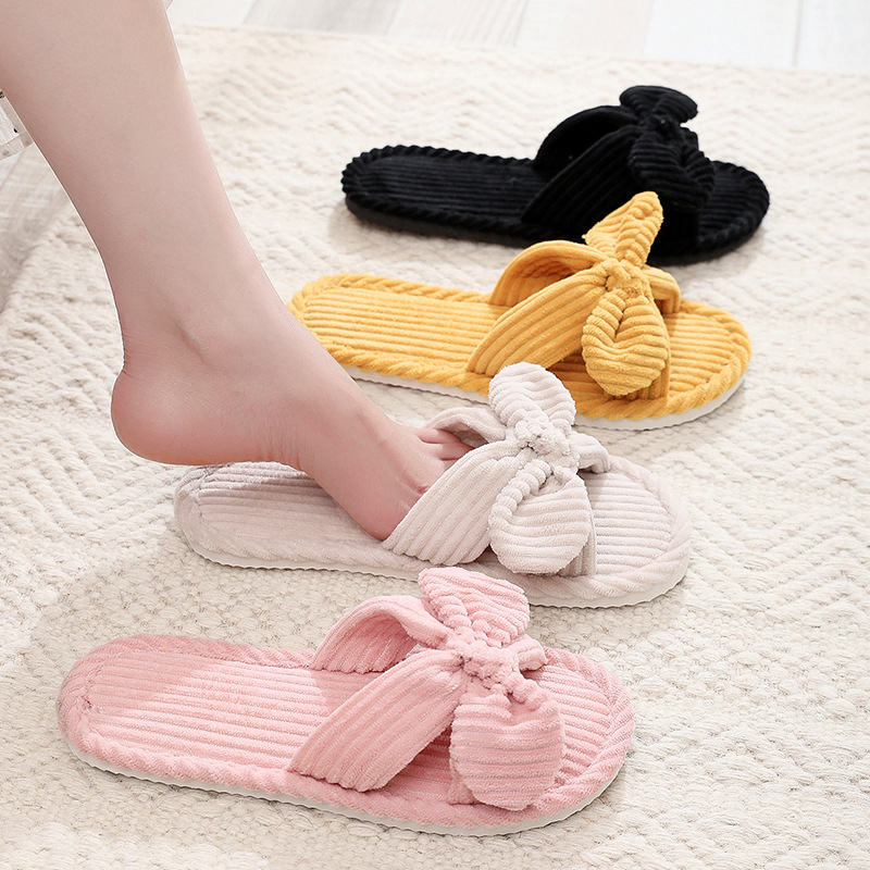Cross-Border Amazon Girl Cotton Slippers Ins Bow Home Plush Slippers Indoor Plush Slippers for Women Wholesale