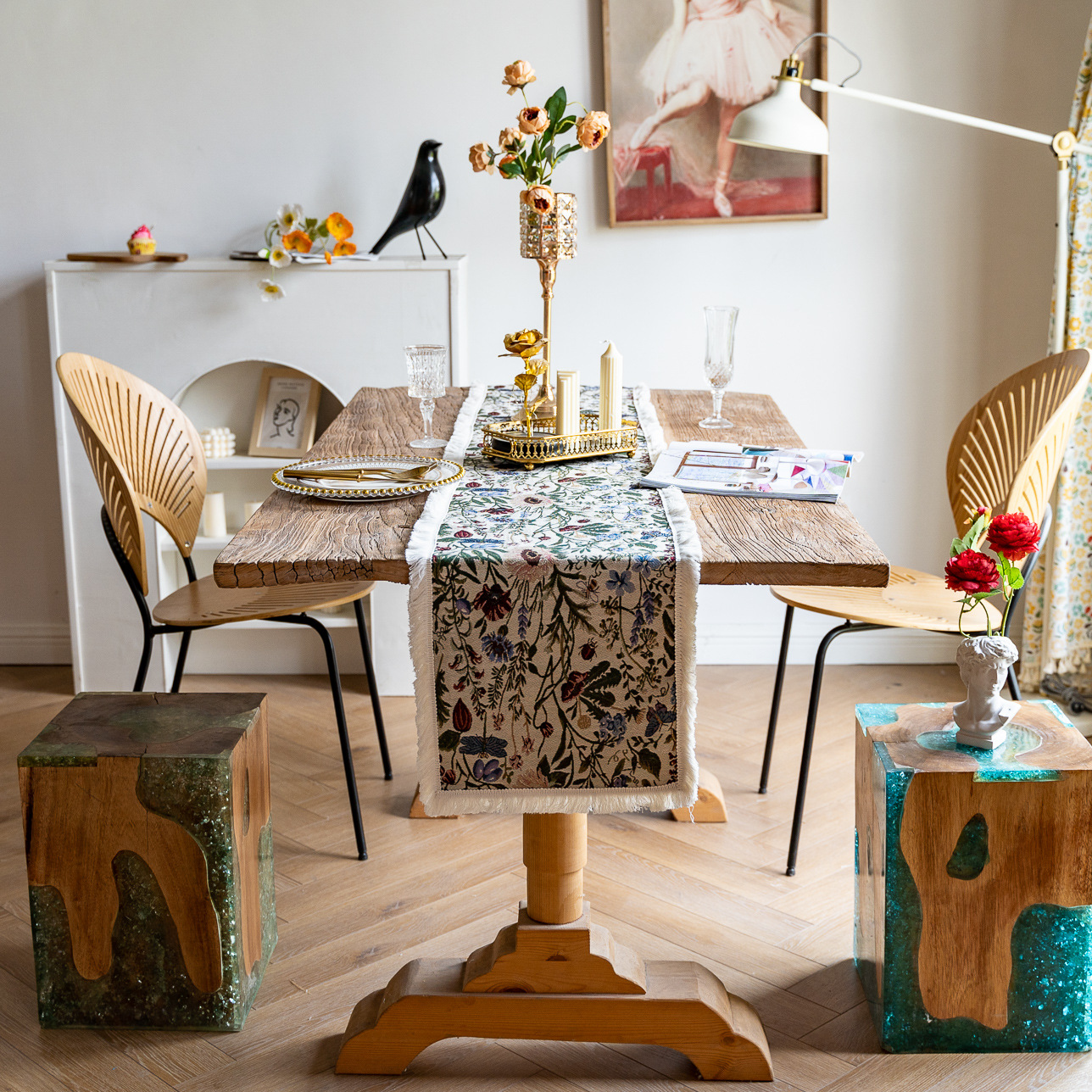 Cross-border table runner thickened yarn-dyed jacquard table towel plant flower table cover tassel American table fabric manufacturers