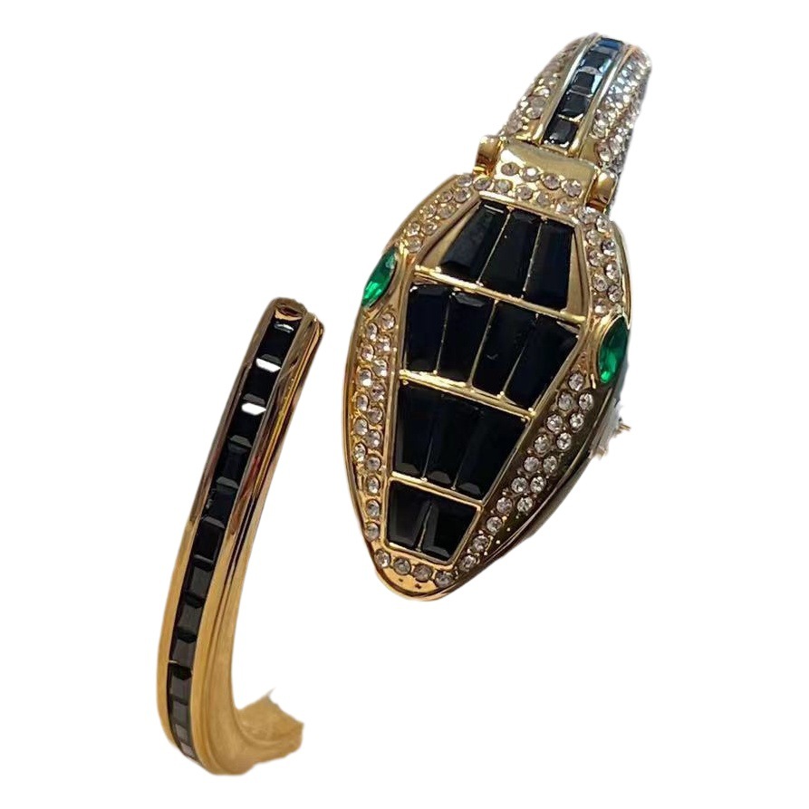 2023 New Explosions Diamond-encrusted Snake Bracelet Watch Snake Bracelet Quartz Open Watch Cross-border E-Commerce Hot Sale