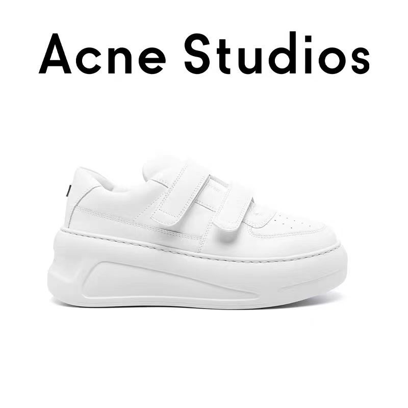 Picture of Guangzhou Ding Version White Shoes for Women with 7cm Height Increase Metal Smiley Toe Layer Cowhide Sneakers Thick Sole Velcro Trbottomy and Cool