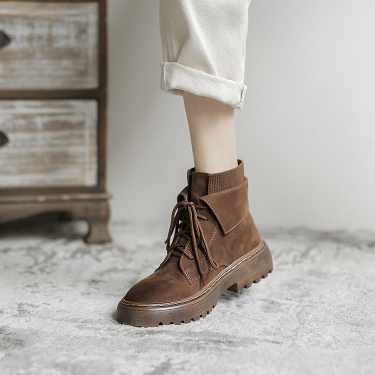 British Style Vintage Brown Martin Boots Women's 2024 New British Platform Short Boots Frosted Single Boots Autumn and Winter Tooling Boots