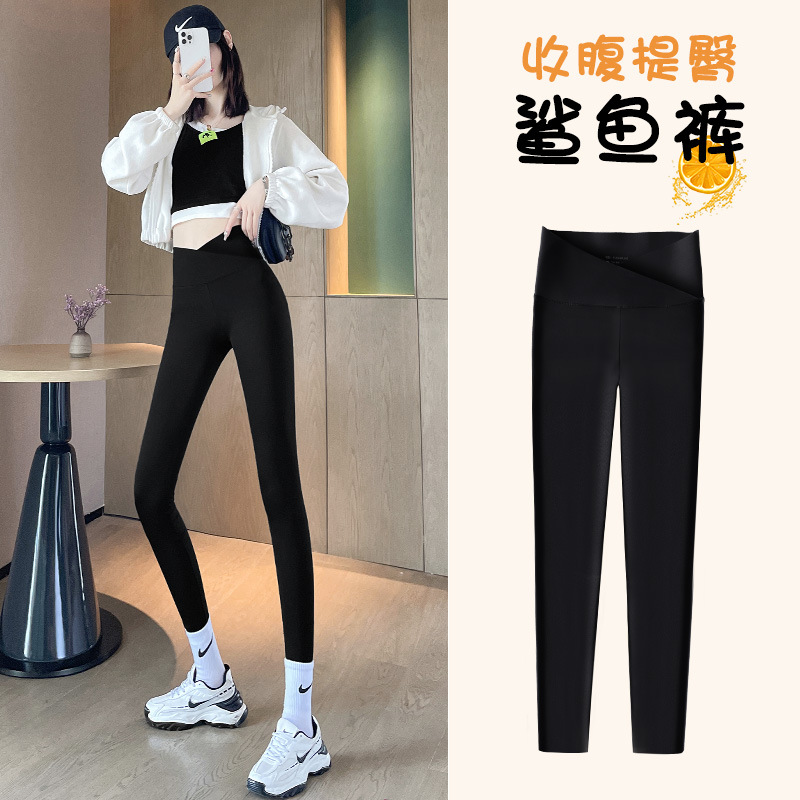 Picture of Shark Pants Nine-Point Large Size Outer Wear Barbie Leggings Cross High Waist Tummy Control Butt Lift Wholesale Leggings for Women Spring and Summer