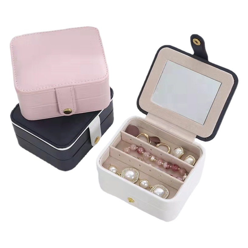 South Korea exquisite jewelry box multi-layer portable travel with mirror jewelry box earrings earrings packaging jewelry storage box