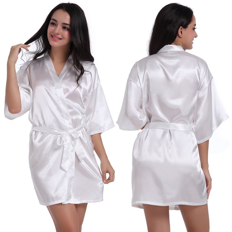 Picture of Amazon Cross-border Women's Twisted Sade Nightgown Bathrobe Solid Color Glow Summer Thin Sexy Short Cardigan Gown