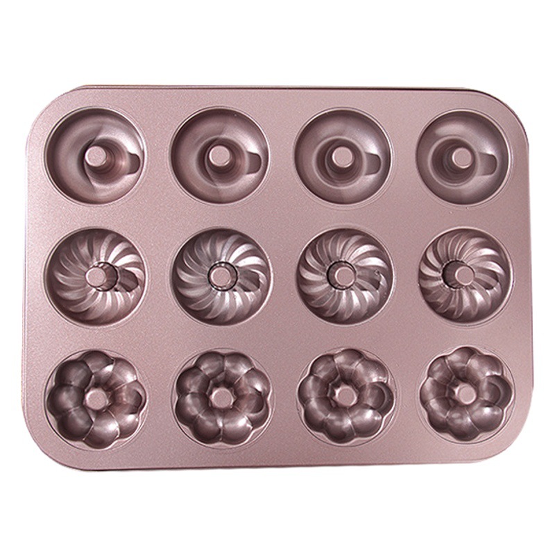 12 even doughnut mold Maffin cup baking tray Golden non-stick flower shape Madeleine mold carbon steel baking oven tools