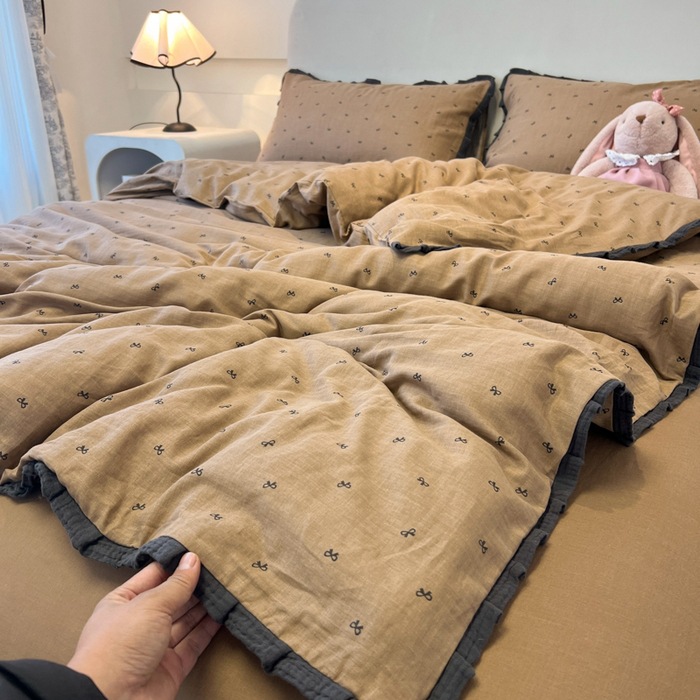 Picture of Class a French Bedding Four-Piece Set Pure Cotton Double-Layer Gauze Quilt Cover Bed Sheetss Summer Bed Bed Sheetss Dormitory Three-Piece Set 4