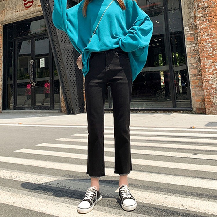 Picture of Straight Leg Jeans Women's Retro Loose High Waist Slimming 2021 New Stretch Petite Burr Edges Autumn
