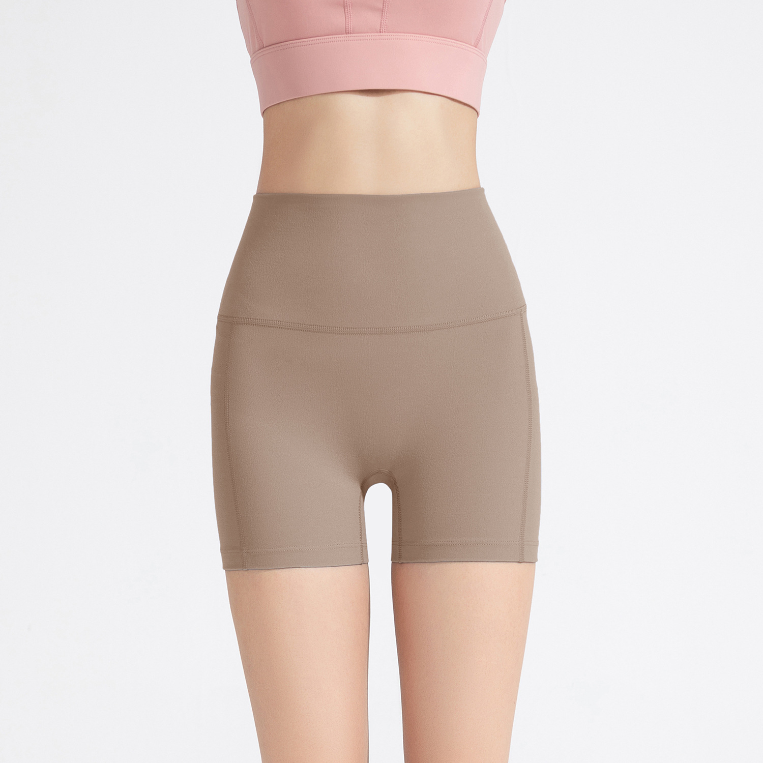 Picture of 2023 Summer new belly contracting three pants high waist hip lifting nude yoga pants sports tight outer wear fitness shorts