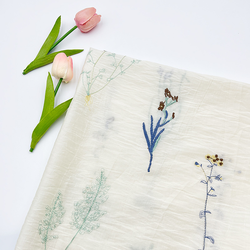 New Chinese Pastoral Style Embroidery Fabric 1.5m Width New Chinese Style Hanfu Cheongsam Dress Fabric