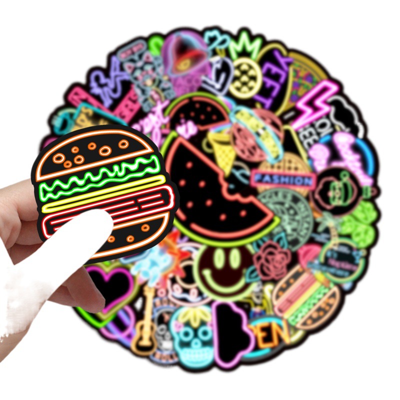 50 Neon Light Creative Trend Stickers Scooter Laptop Car Motorcycle Decoration Waterproof Sticker
