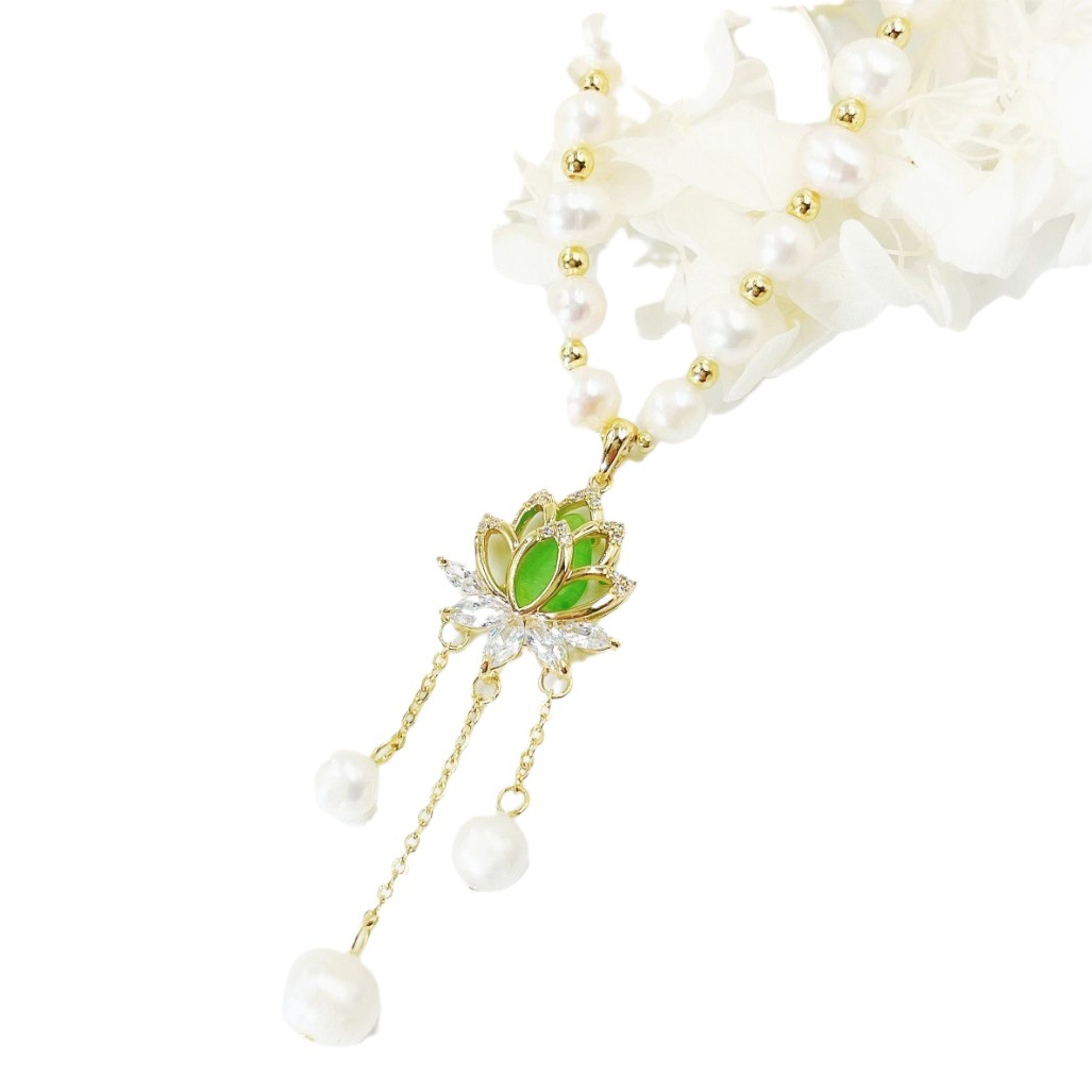 Bu Shenglian Pearl Necklace Copper Alloy Synthetic Zircon Pendant Light Luxury Easiest for Match Design Elegant New Trendy
