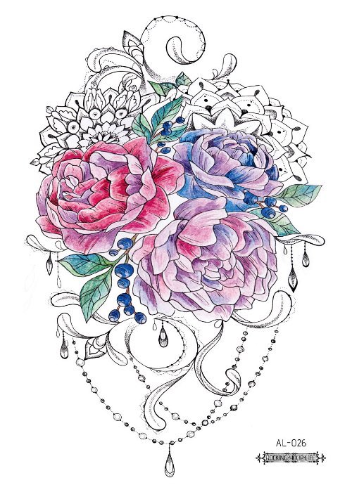 Picture of Cross-border New Waterproof Chest Tattoo Sticker Original Big Figure Sexy Flower Arm Tattoo Sticker Disposable Tattoo Sticker